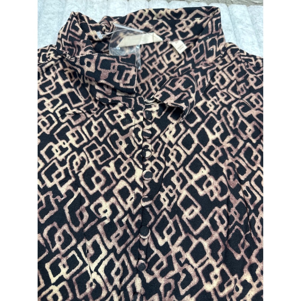 Soft Surroundings 3X Geometric Diamond Button Down Shirt Brown Tan Viscose 5BQ78